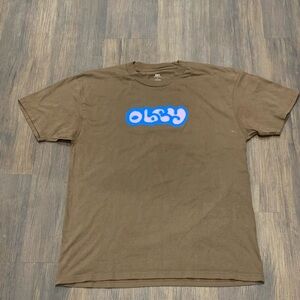 Obey Brown T-Shirt with Blue Pink Logo Size L used